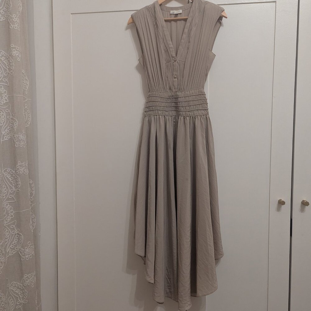 Ramy Brook Preslie Dress | Classic White Midi Staple | Pleated Smocked Size XS